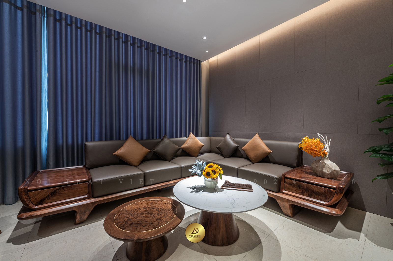 Khích thước sofa gỗ óc chó chữ L